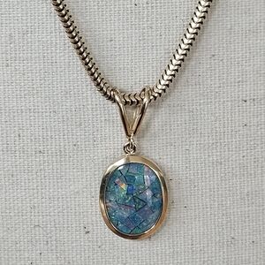 Vintage Kat Florence Large 14k Plumb Gold Red Blue Green Opal Pendant Omega